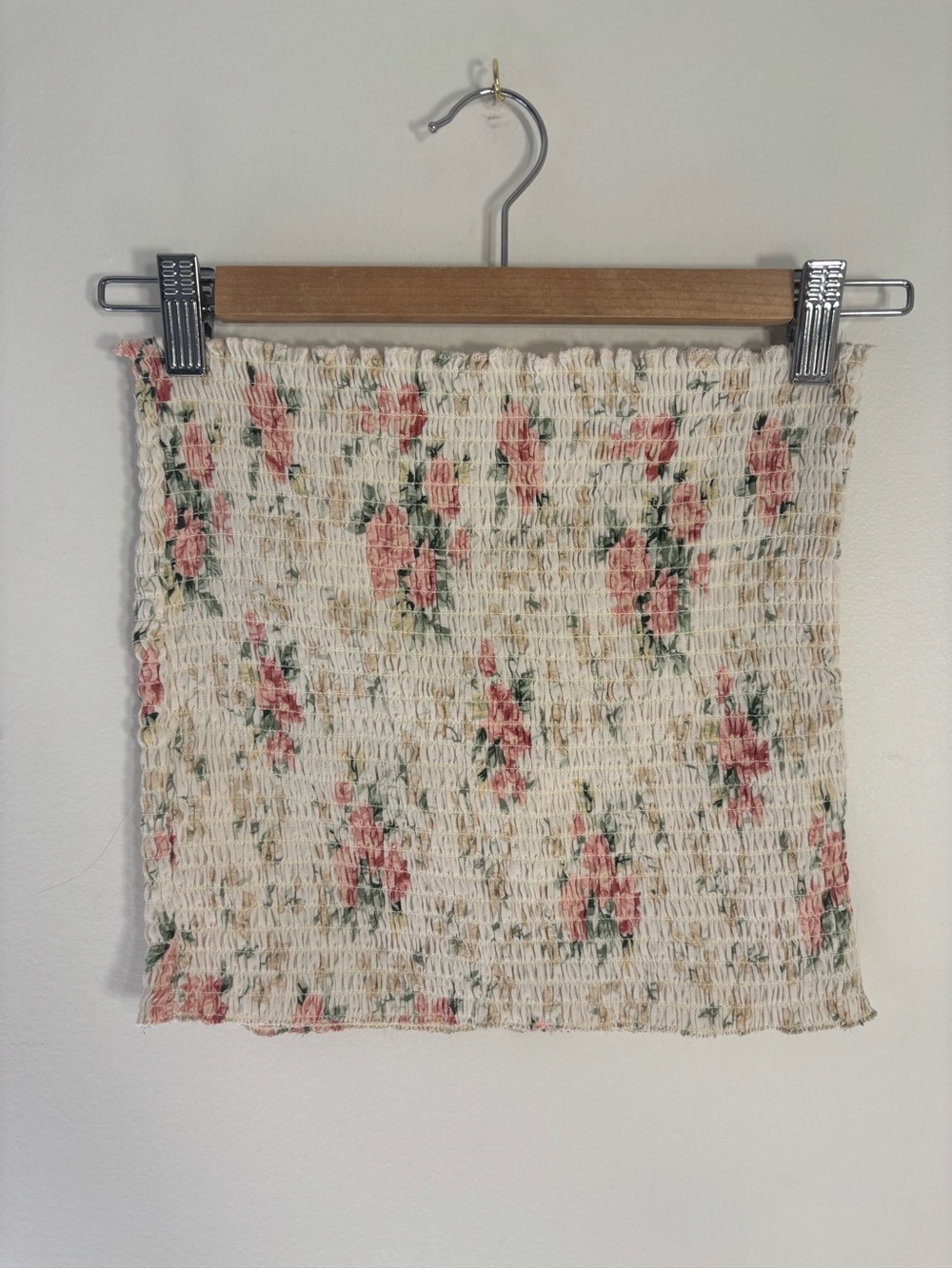 Reworked American Eagle Floral Tube Top - Pink on Cream
